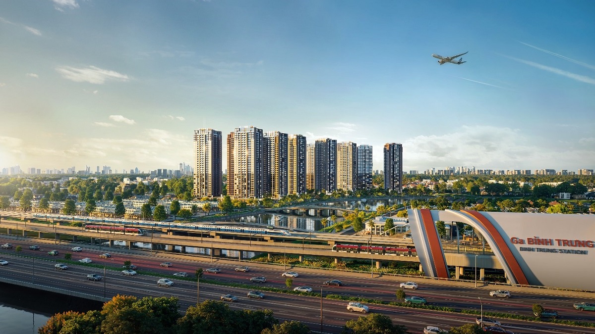 Phối cảnh khu căn hộ cao tầng The Privé gần nhà ga metro Bình Trưng, theo mô hình TOD của BLUEMARQ Group